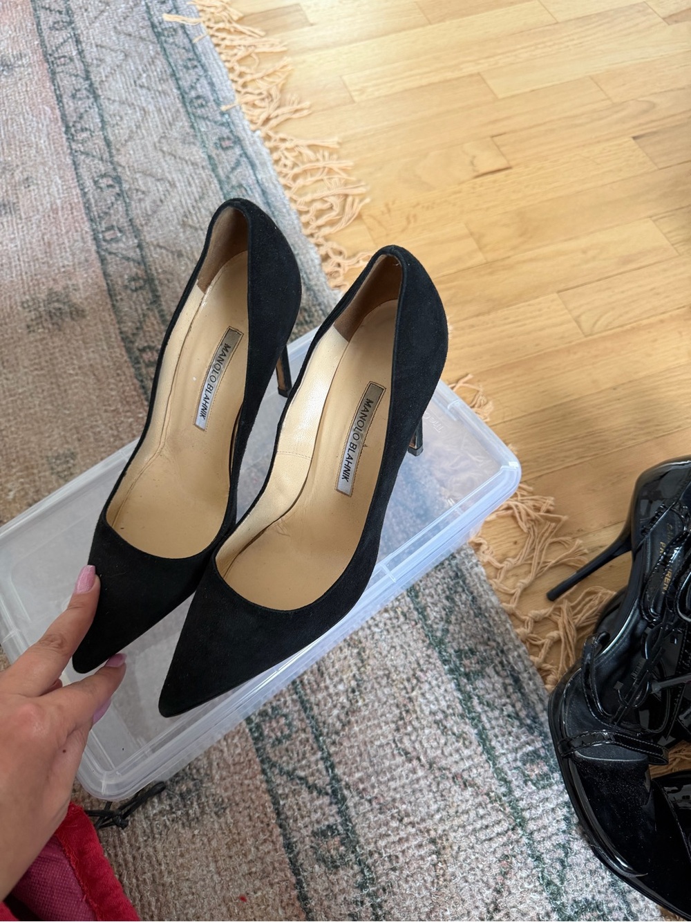 Manolo Blahnik Black Suede Pointed Pumps